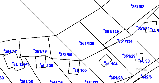 Parcela st. 351/128 v KÚ Hutě pod Třemšínem, Katastrální mapa