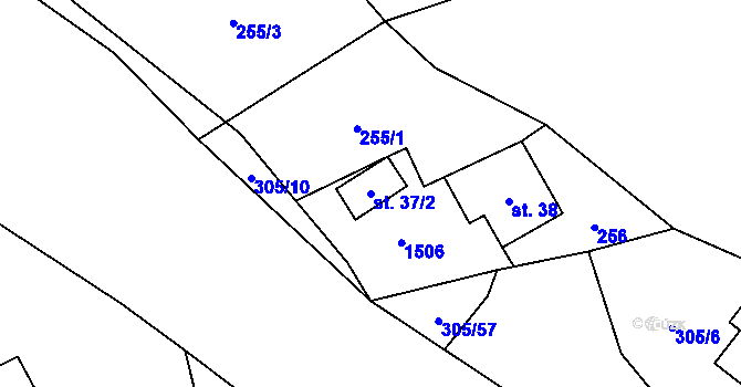 Parcela st. 37/2 v KÚ Hutisko, Katastrální mapa