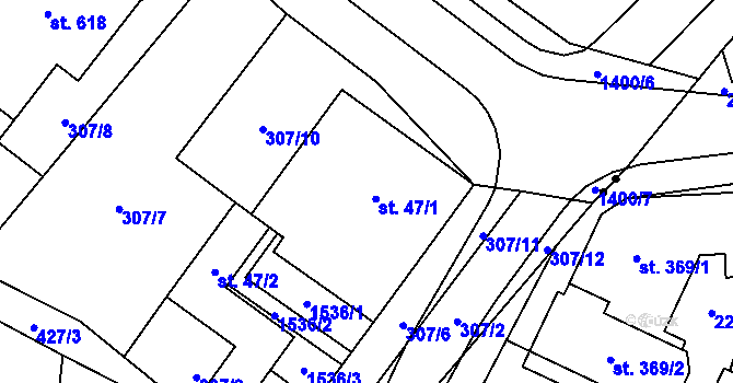 Parcela st. 47/1 v KÚ Hutisko, Katastrální mapa