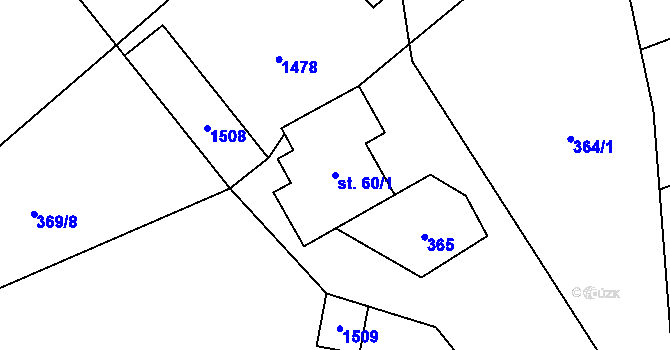 Parcela st. 60/1 v KÚ Hutisko, Katastrální mapa