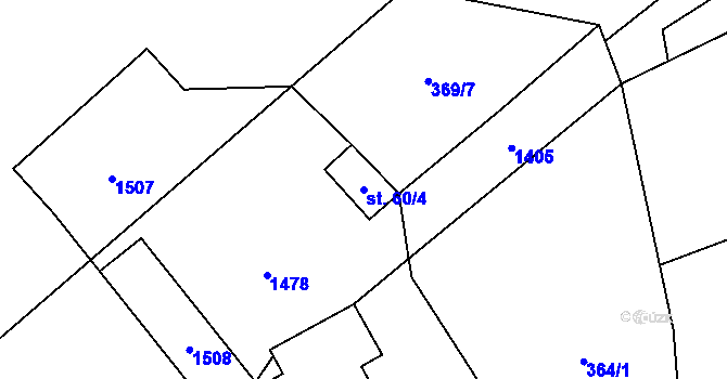 Parcela st. 60/4 v KÚ Hutisko, Katastrální mapa