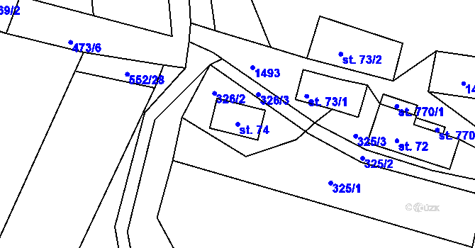 Parcela st. 74 v KÚ Hutisko, Katastrální mapa