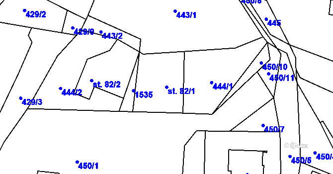 Parcela st. 82/1 v KÚ Hutisko, Katastrální mapa