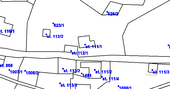 Parcela st. 111/1 v KÚ Hutisko, Katastrální mapa