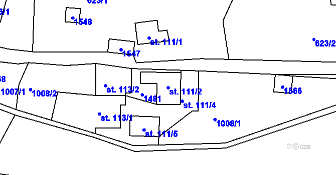 Parcela st. 111/2 v KÚ Hutisko, Katastrální mapa