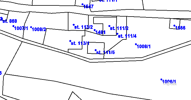 Parcela st. 111/5 v KÚ Hutisko, Katastrální mapa