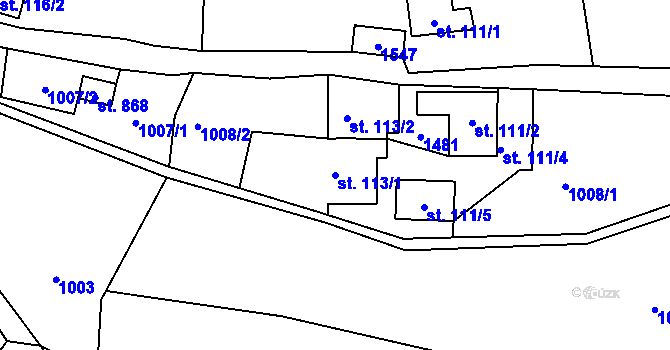 Parcela st. 113/1 v KÚ Hutisko, Katastrální mapa