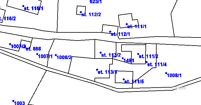 Parcela st. 113/2 v KÚ Hutisko, Katastrální mapa