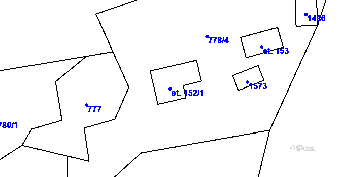 Parcela st. 152/1 v KÚ Hutisko, Katastrální mapa