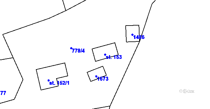 Parcela st. 153 v KÚ Hutisko, Katastrální mapa