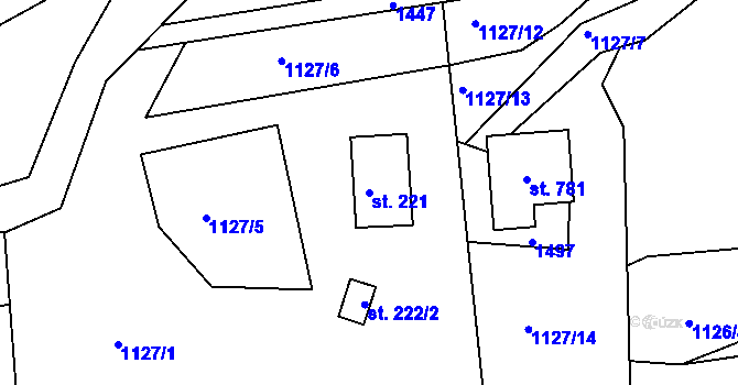 Parcela st. 221 v KÚ Hutisko, Katastrální mapa