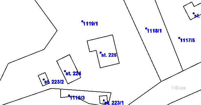Parcela st. 225 v KÚ Hutisko, Katastrální mapa