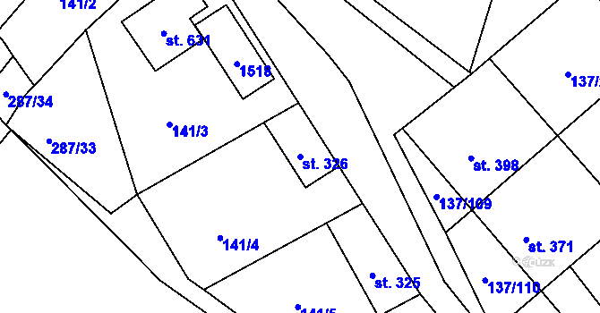 Parcela st. 326 v KÚ Hutisko, Katastrální mapa
