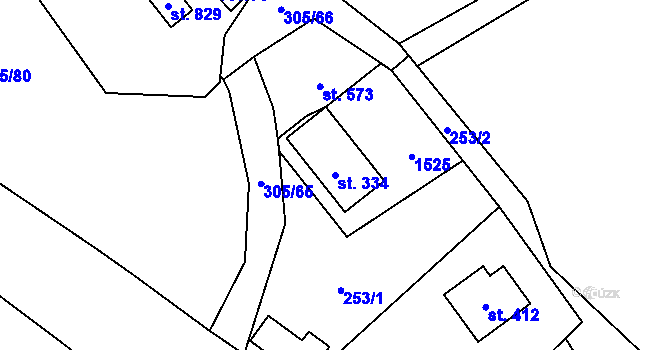 Parcela st. 334 v KÚ Hutisko, Katastrální mapa