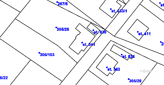 Parcela st. 341 v KÚ Hutisko, Katastrální mapa