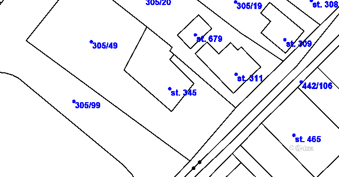 Parcela st. 345 v KÚ Hutisko, Katastrální mapa
