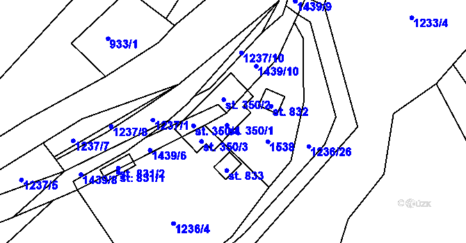 Parcela st. 350 v KÚ Hutisko, Katastrální mapa