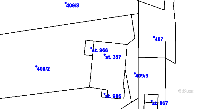 Parcela st. 357 v KÚ Hutisko, Katastrální mapa