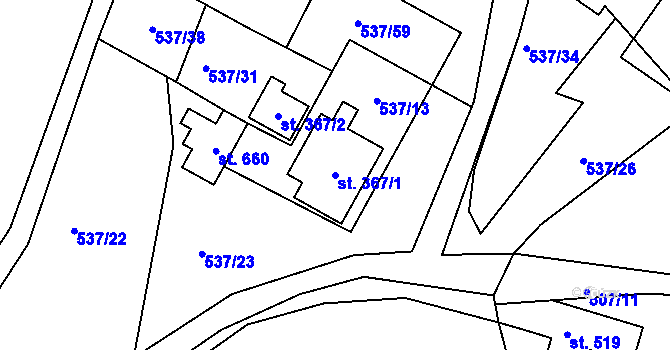 Parcela st. 367/1 v KÚ Hutisko, Katastrální mapa