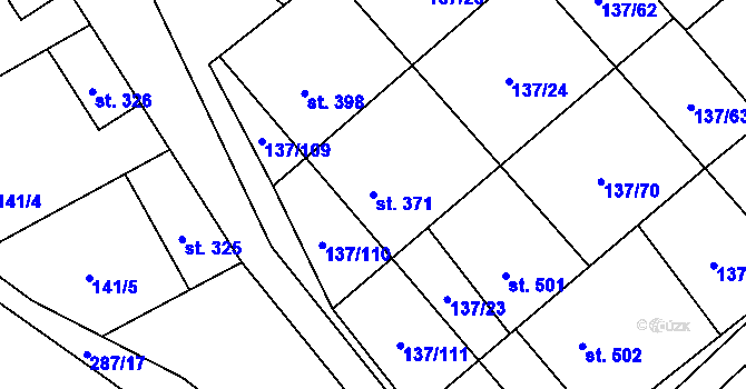 Parcela st. 371 v KÚ Hutisko, Katastrální mapa