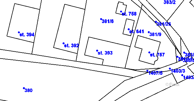 Parcela st. 393 v KÚ Hutisko, Katastrální mapa