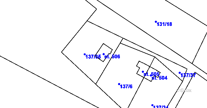 Parcela st. 506 v KÚ Hutisko, Katastrální mapa