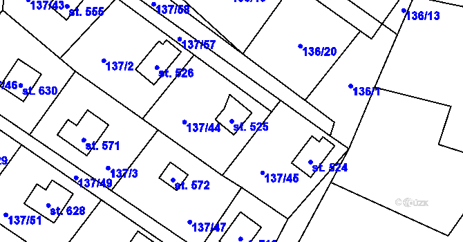 Parcela st. 525 v KÚ Hutisko, Katastrální mapa