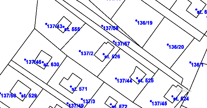 Parcela st. 526 v KÚ Hutisko, Katastrální mapa