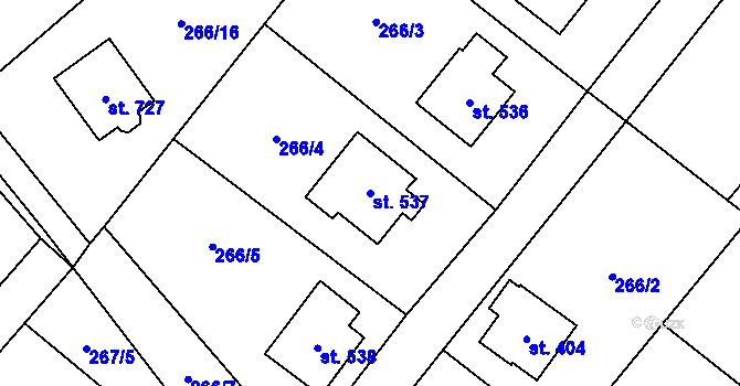 Parcela st. 537 v KÚ Hutisko, Katastrální mapa