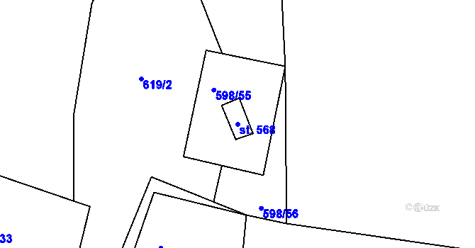 Parcela st. 568 v KÚ Hutisko, Katastrální mapa