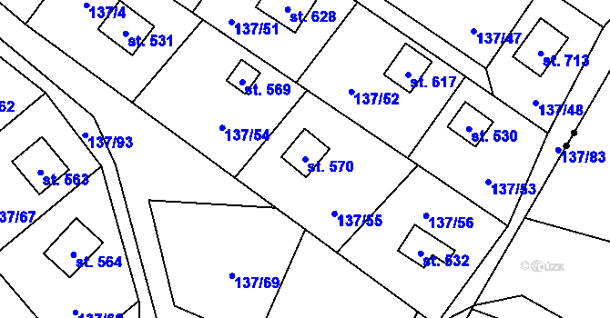 Parcela st. 570 v KÚ Hutisko, Katastrální mapa