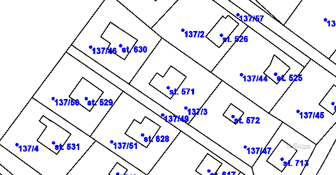 Parcela st. 571 v KÚ Hutisko, Katastrální mapa