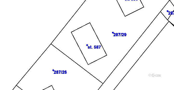 Parcela st. 587 v KÚ Hutisko, Katastrální mapa