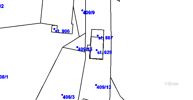 Parcela st. 629 v KÚ Hutisko, Katastrální mapa