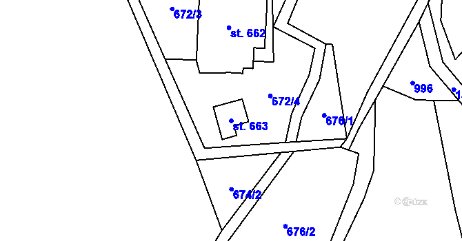 Parcela st. 663 v KÚ Hutisko, Katastrální mapa