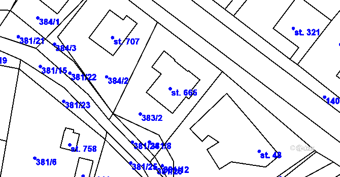 Parcela st. 665 v KÚ Hutisko, Katastrální mapa