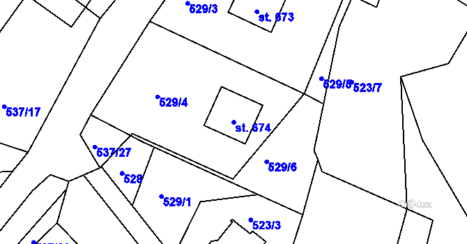 Parcela st. 674 v KÚ Hutisko, Katastrální mapa