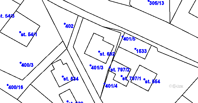 Parcela st. 692 v KÚ Hutisko, Katastrální mapa