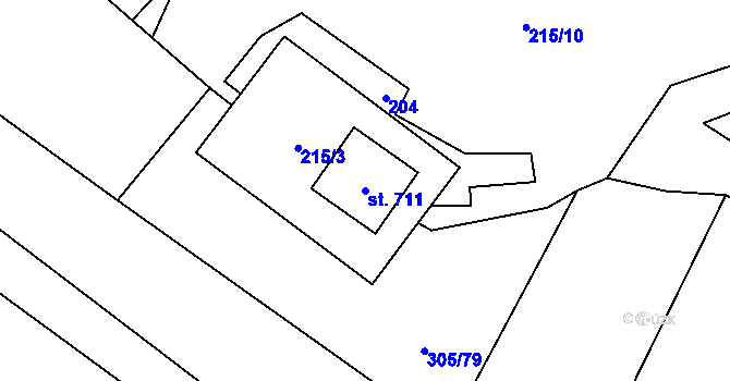 Parcela st. 711 v KÚ Hutisko, Katastrální mapa