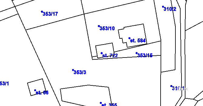 Parcela st. 722 v KÚ Hutisko, Katastrální mapa