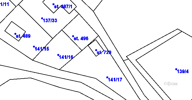 Parcela st. 729 v KÚ Hutisko, Katastrální mapa