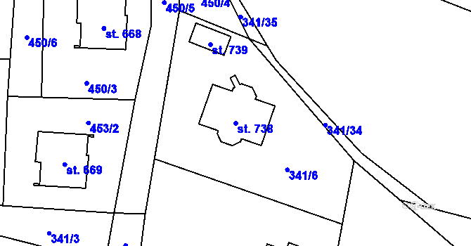 Parcela st. 738 v KÚ Hutisko, Katastrální mapa