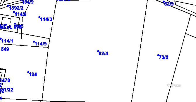 Parcela st. 92/4 v KÚ Hutisko, Katastrální mapa