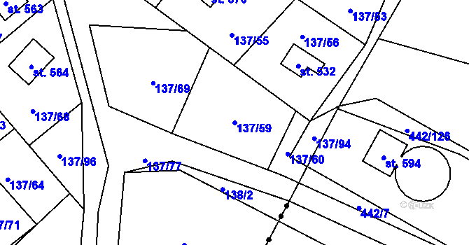 Parcela st. 137/59 v KÚ Hutisko, Katastrální mapa