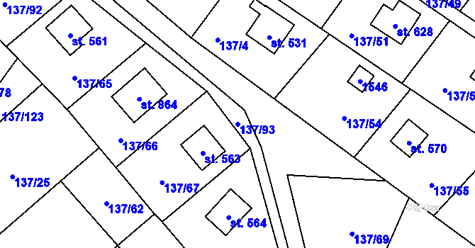 Parcela st. 137/93 v KÚ Hutisko, Katastrální mapa