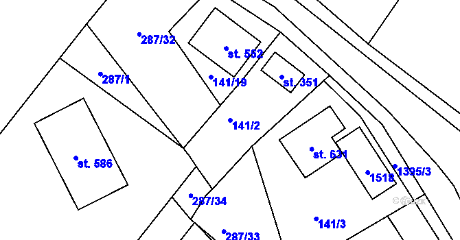 Parcela st. 141/2 v KÚ Hutisko, Katastrální mapa