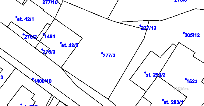 Parcela st. 277/3 v KÚ Hutisko, Katastrální mapa