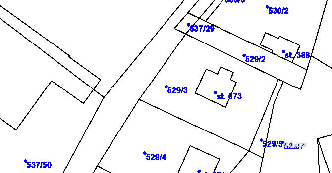 Parcela st. 529/3 v KÚ Hutisko, Katastrální mapa