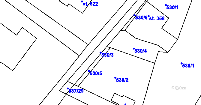 Parcela st. 530/3 v KÚ Hutisko, Katastrální mapa