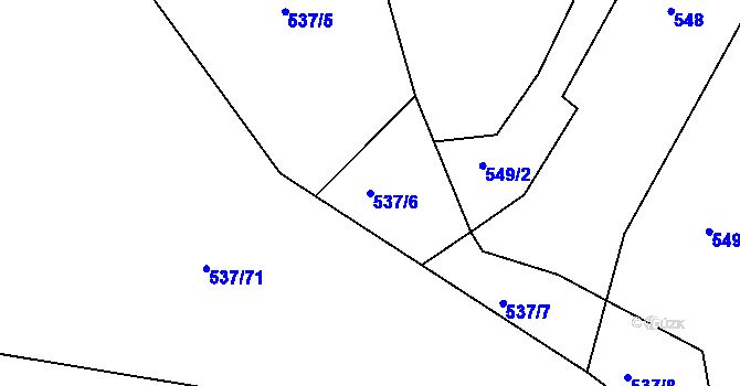 Parcela st. 537/6 v KÚ Hutisko, Katastrální mapa
